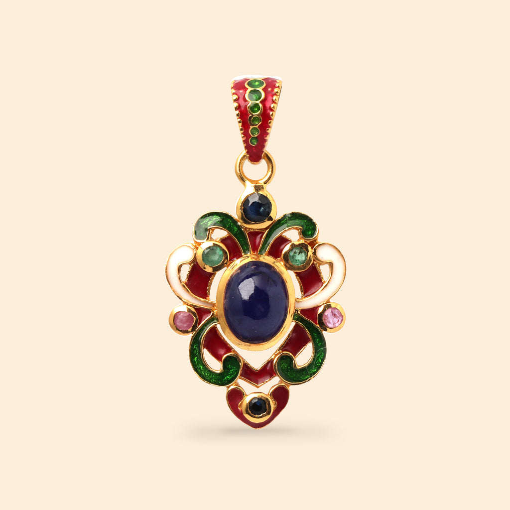 Decorative sapphire pendant with colorful enamel design