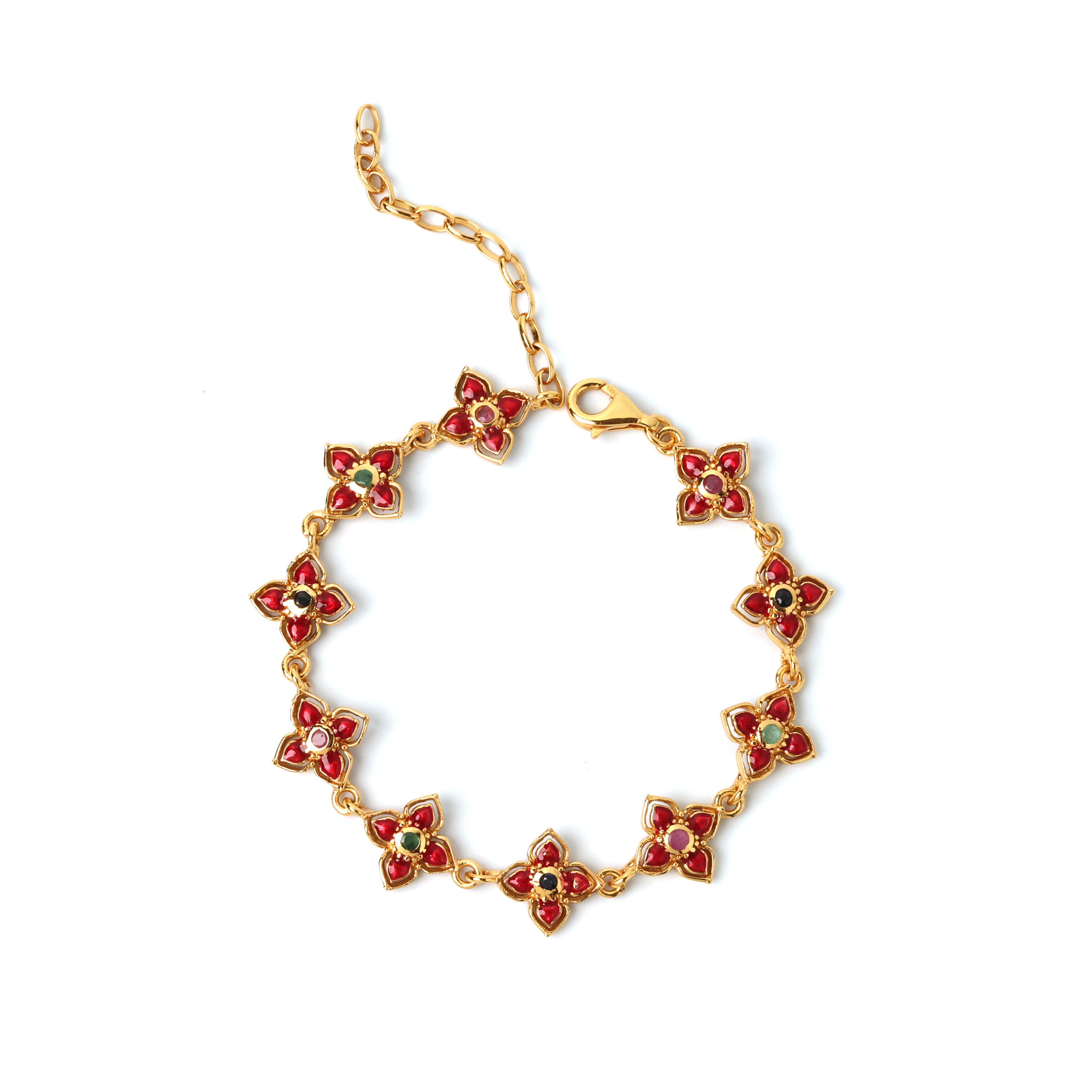 Luxury multi gemstone floral link bracelet for women