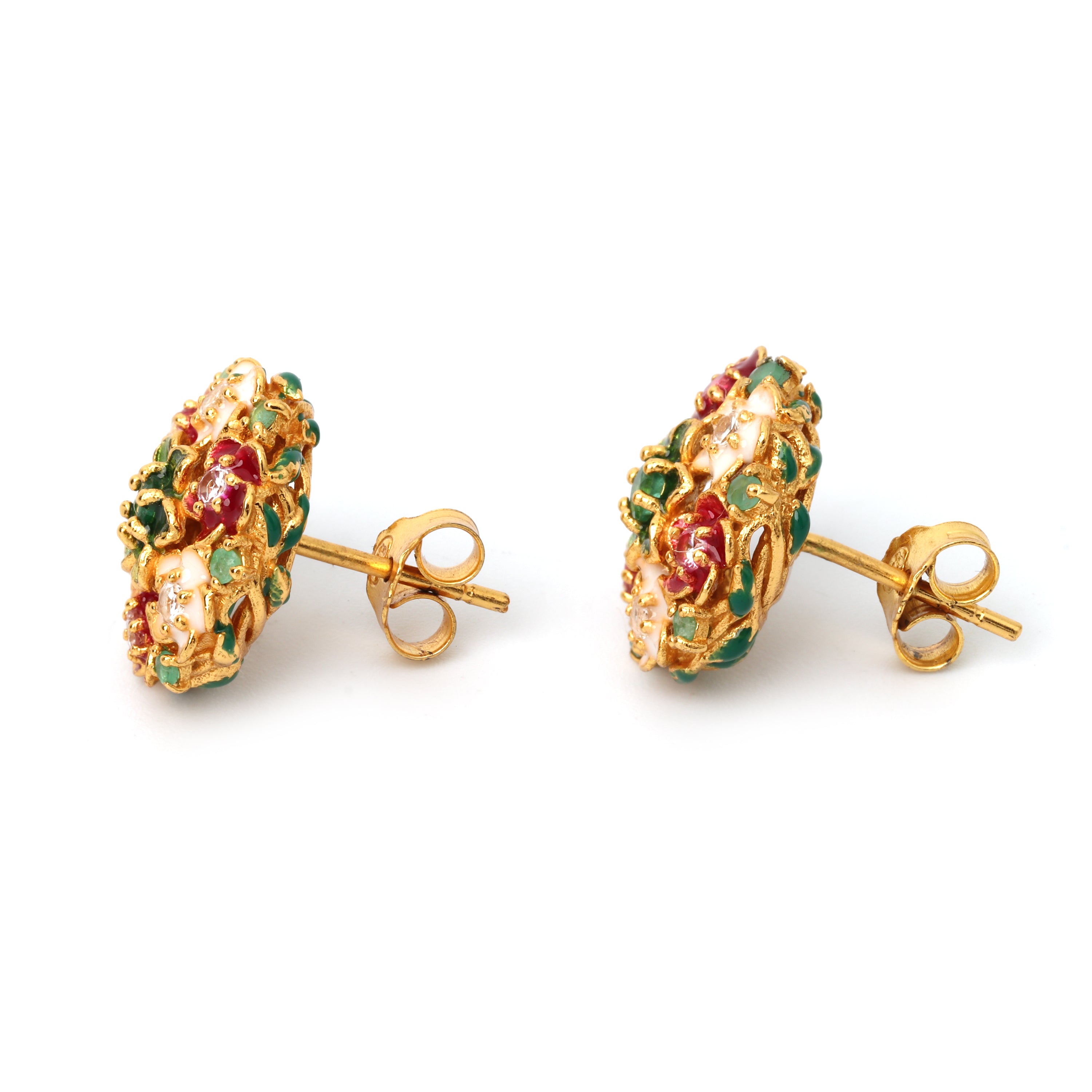 Elegant emerald cluster earrings handcrafted in sterling silver