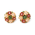 Gold plated emerald floral stud earrings in 925 sterling silver with enamel flowers