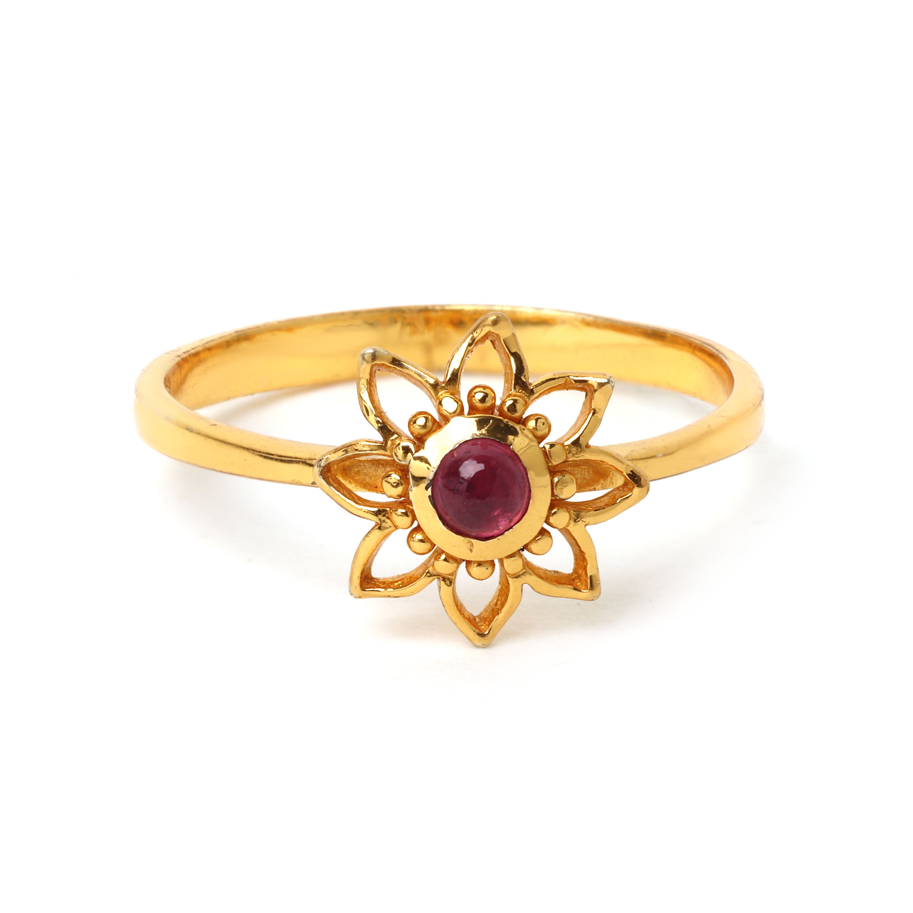 Ruby floral ring in gold plated sterling silver