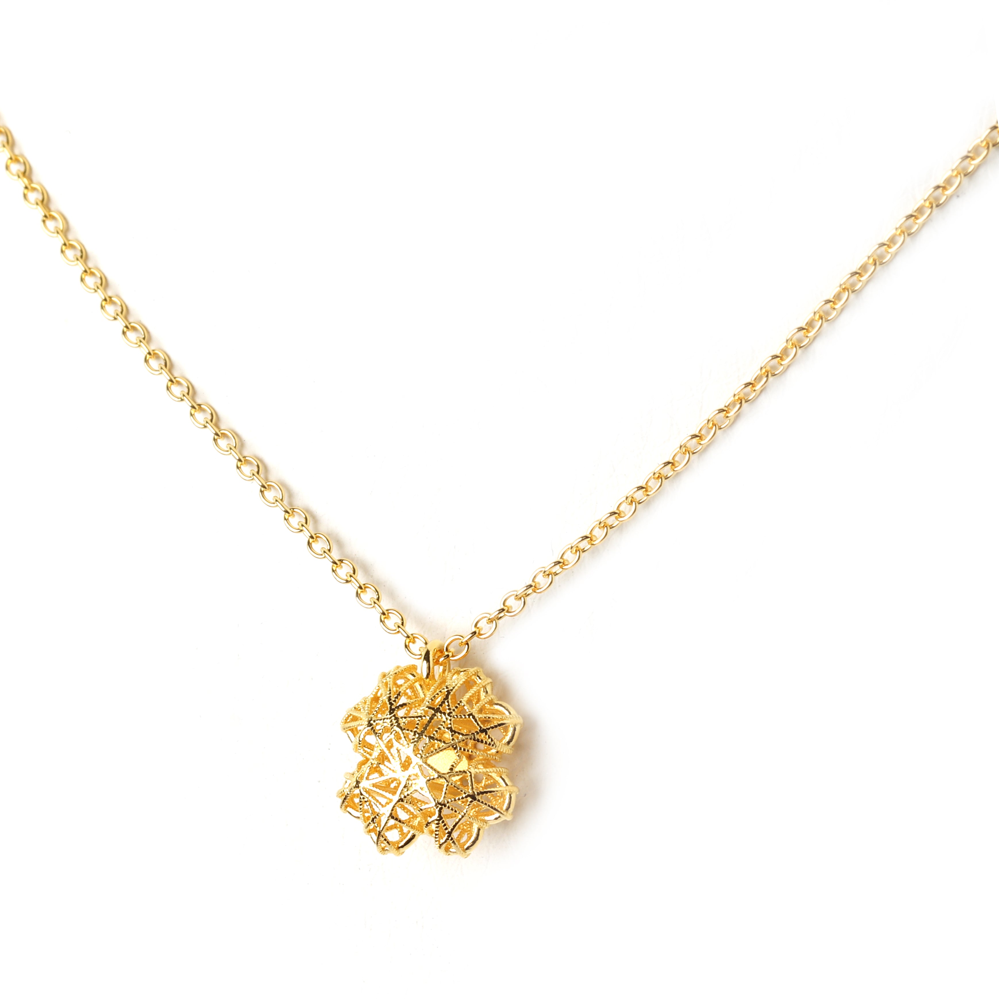 Bloom-inspired gold 925 sterling silver necklace with modern floral geometry by Jewelry by Crimson