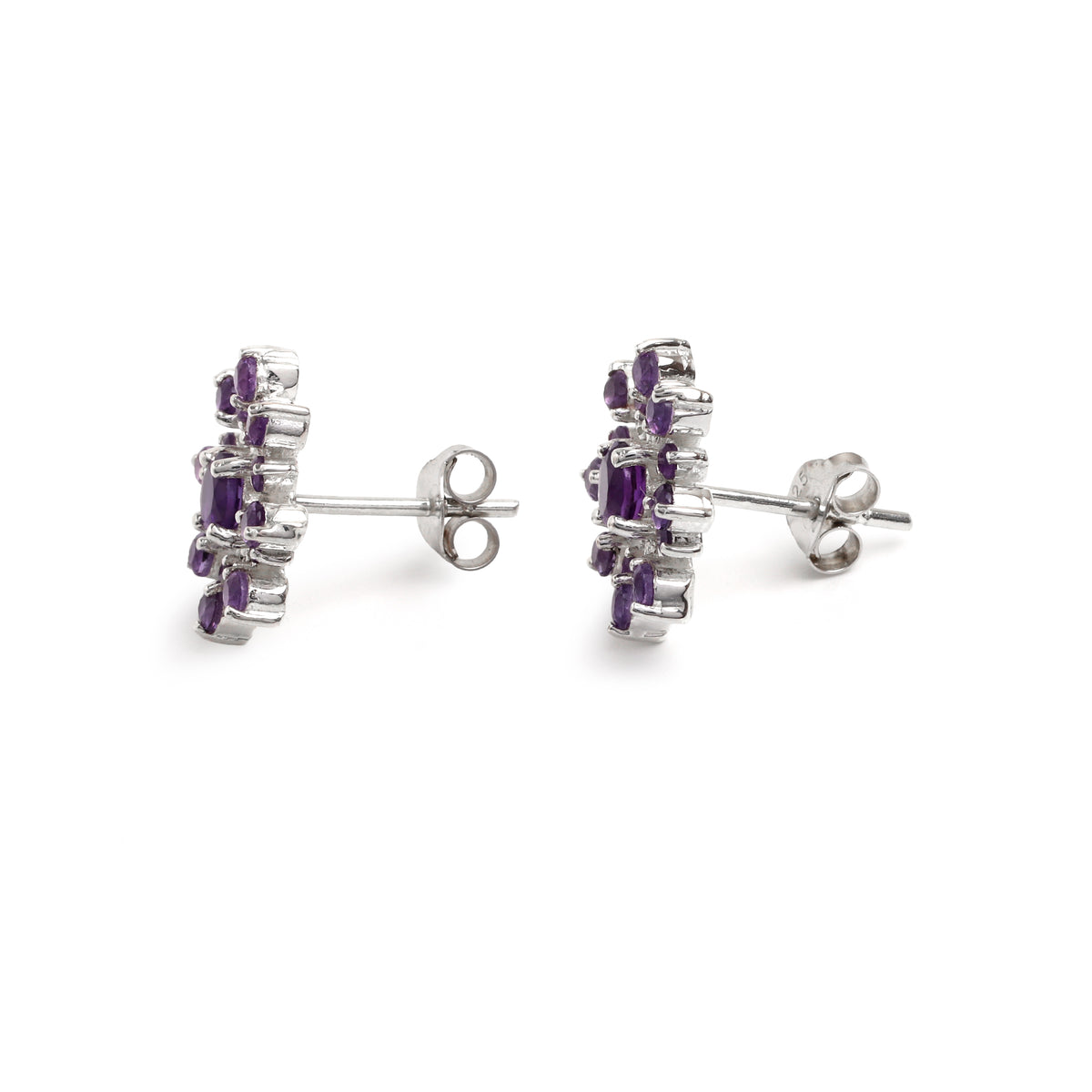 Natural Amethyst Stud Earrings in 925 Sterling Silver