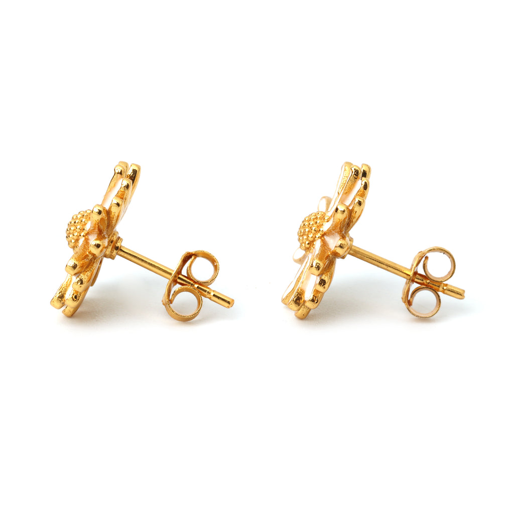 Minimalist daisy stud earrings with 14K gold plated finish
