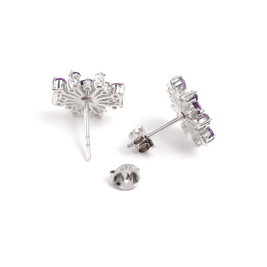 Natural Amethyst Stud Earrings in 925 Sterling Silver
