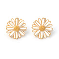 Gold plated daisy flower stud earrings in 925 sterling silver with white enamel petals