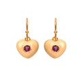 Gold plated ruby heart earrings in 925 sterling silver with cream enamel finish