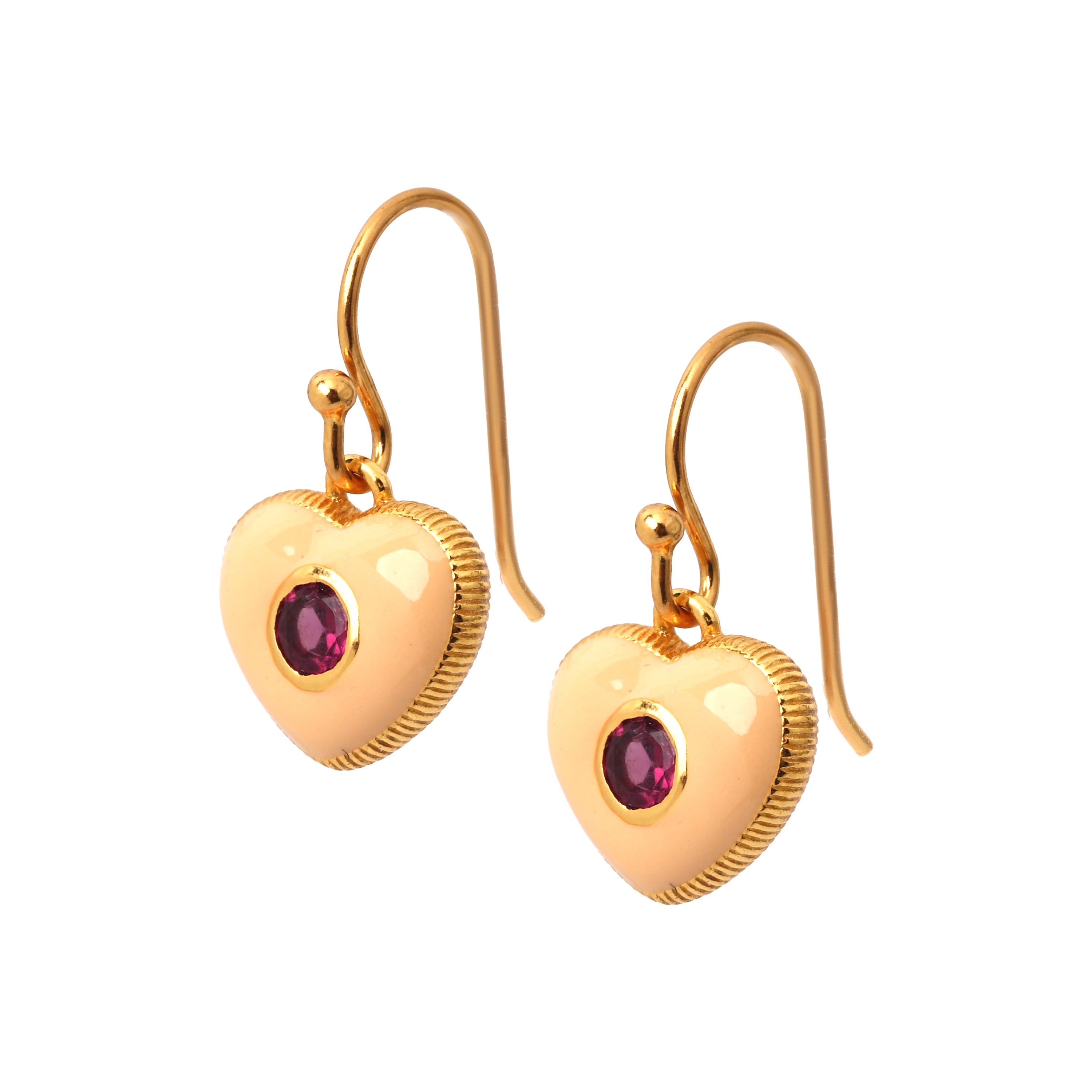 Elegant ruby heart drop earrings handcrafted in sterling silver