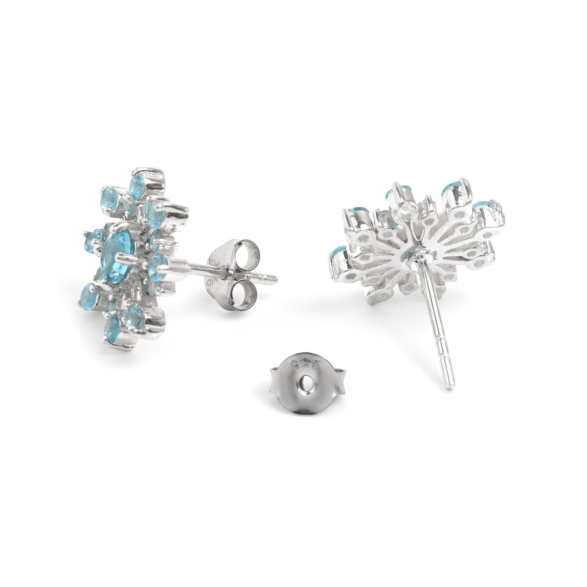 Natural Blue Topaz Stud Earrings in 925 Sterling Silver