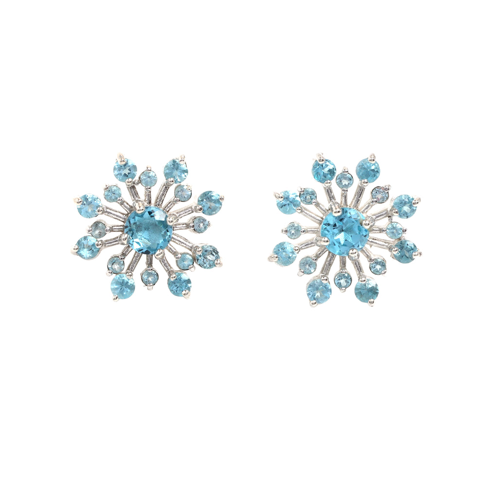Natural Blue Topaz Stud Earrings in 925 Sterling Silver