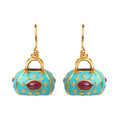 Gold plated ruby drop earrings in 925 sterling silver with turquoise enamel accents