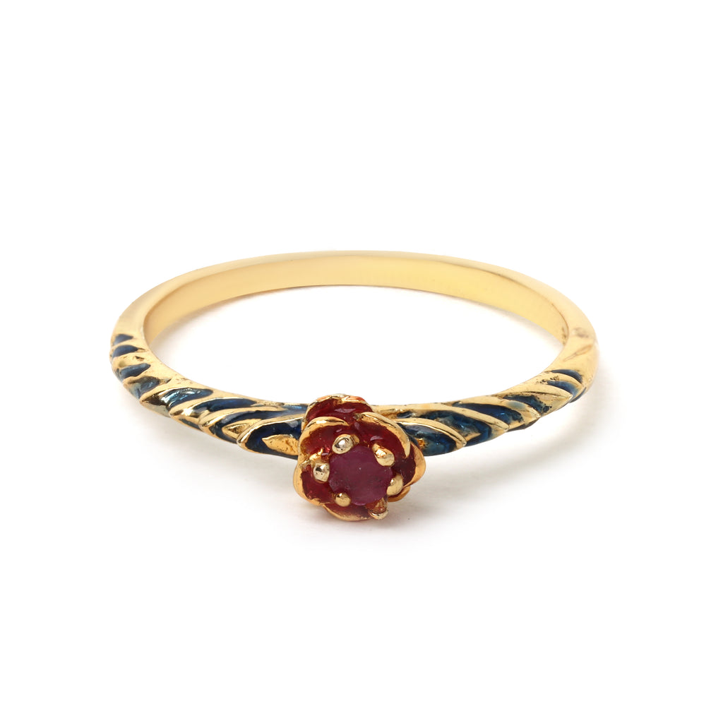 Natural ruby floral ring in gold plated sterling silver