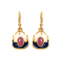 Gold plated ruby drop earrings in 925 sterling silver with white and navy enamel details