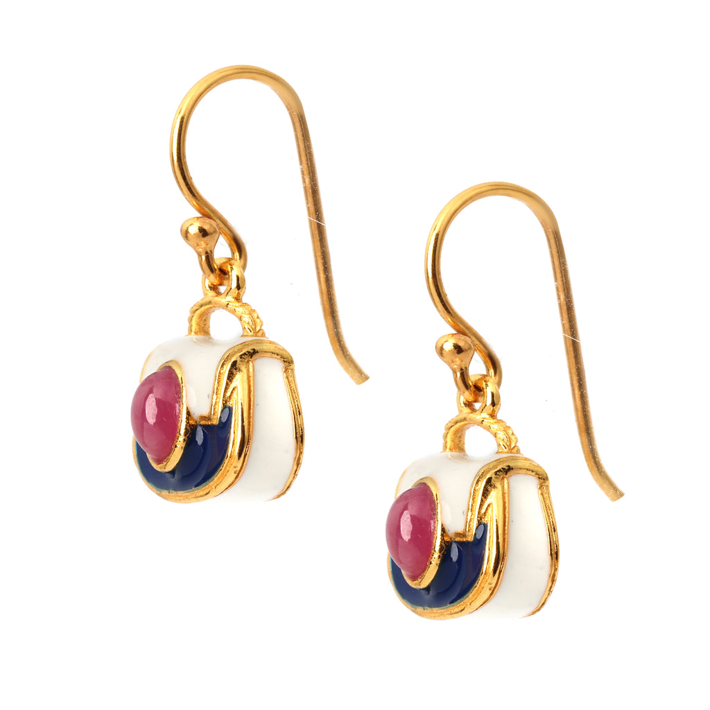 Elegant handcrafted ruby handbag earrings in sterling silver