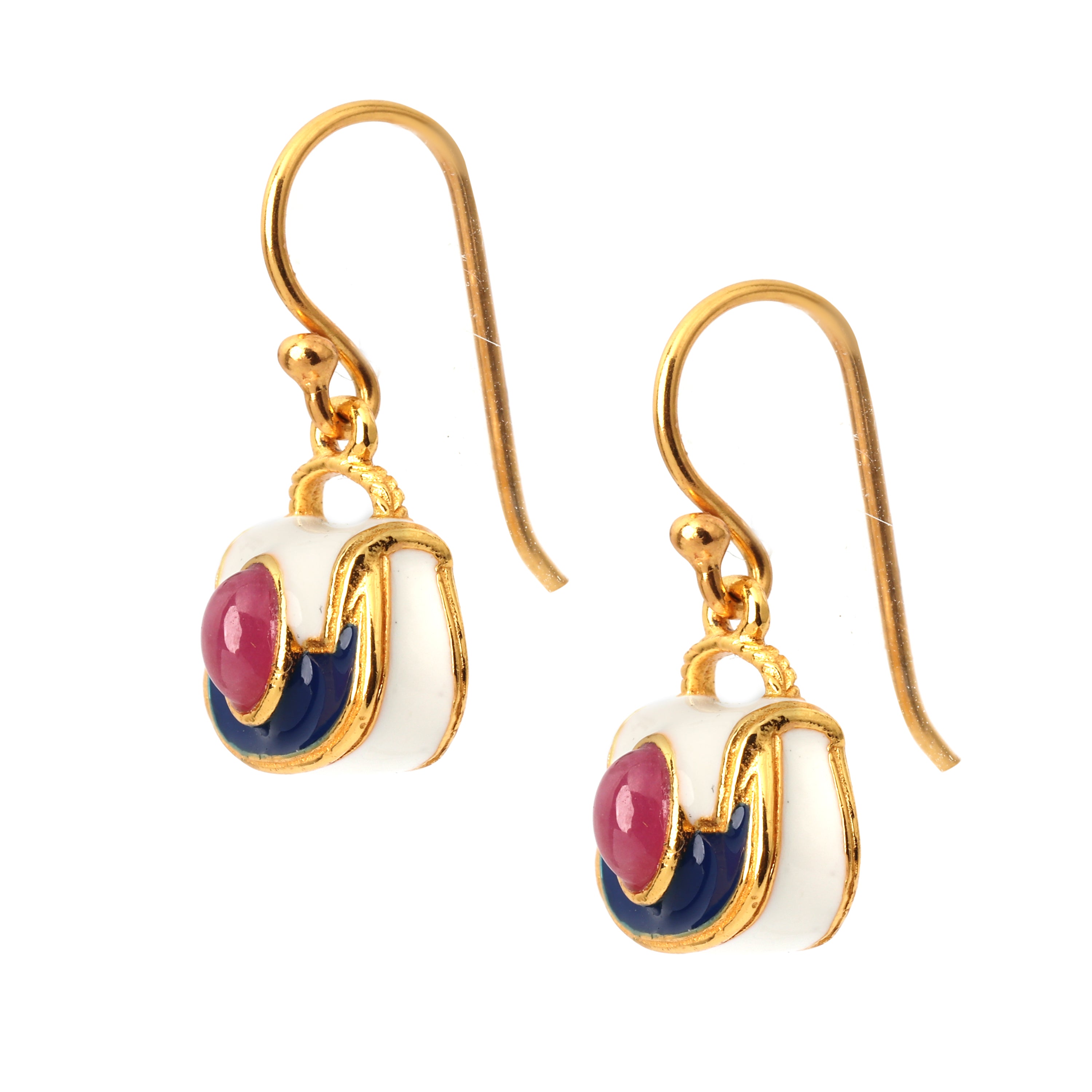 Elegant handcrafted ruby handbag earrings in sterling silver