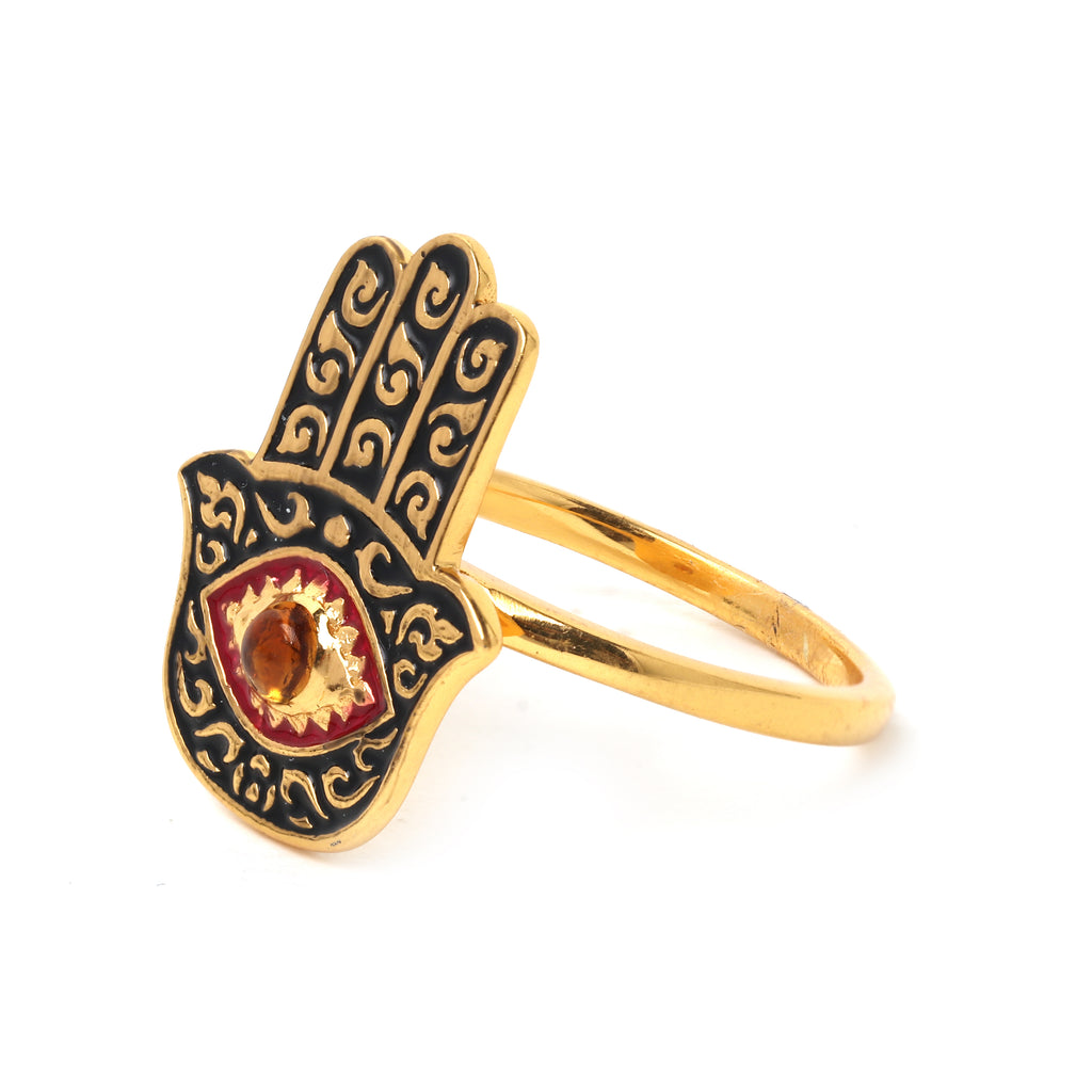 Natural citrine evil eye ring handcrafted in Thailand