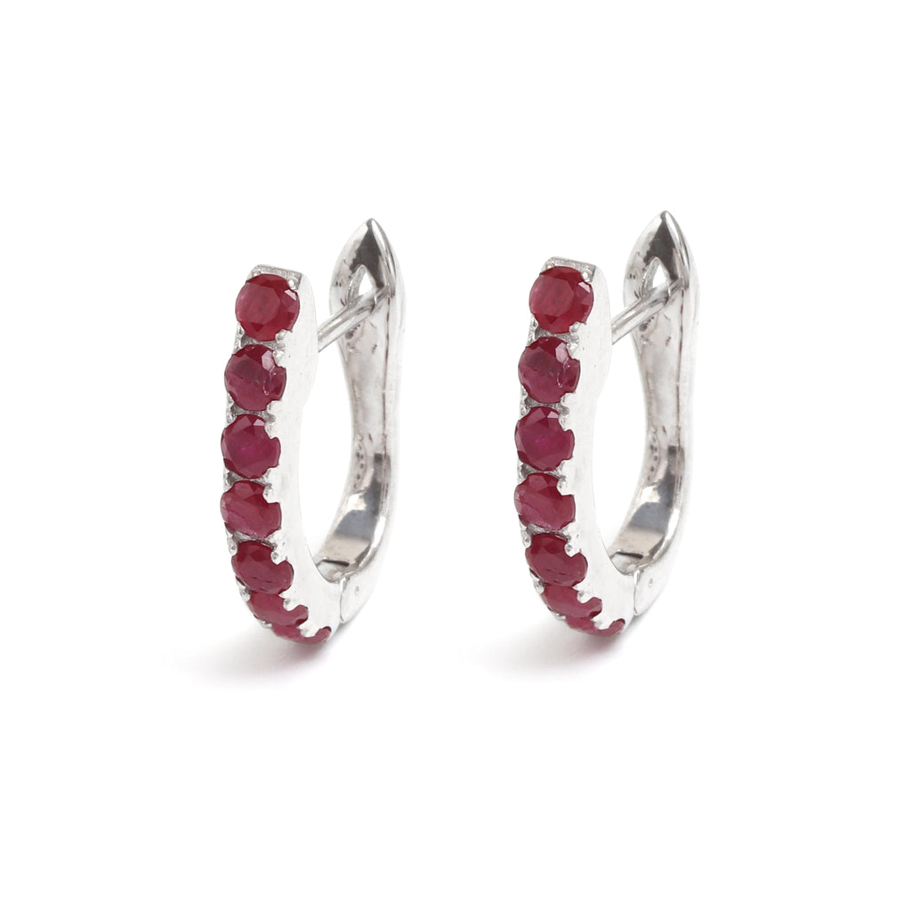 Natural Ruby Hoop Earrings in 925 Sterling Silver