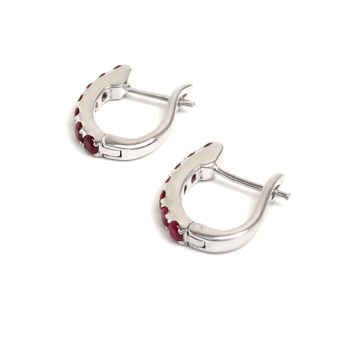 Natural Ruby Hoop Earrings in 925 Sterling Silver