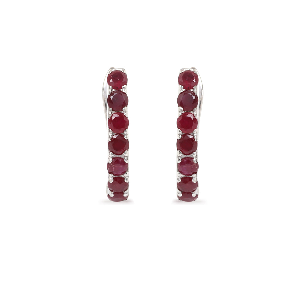 Natural Ruby Hoop Earrings in 925 Sterling Silver