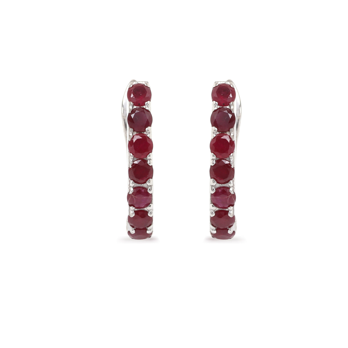 Natural Ruby Hoop Earrings in 925 Sterling Silver