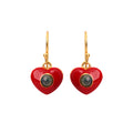 Gold plated sapphire heart earrings in 925 sterling silver with red enamel accents