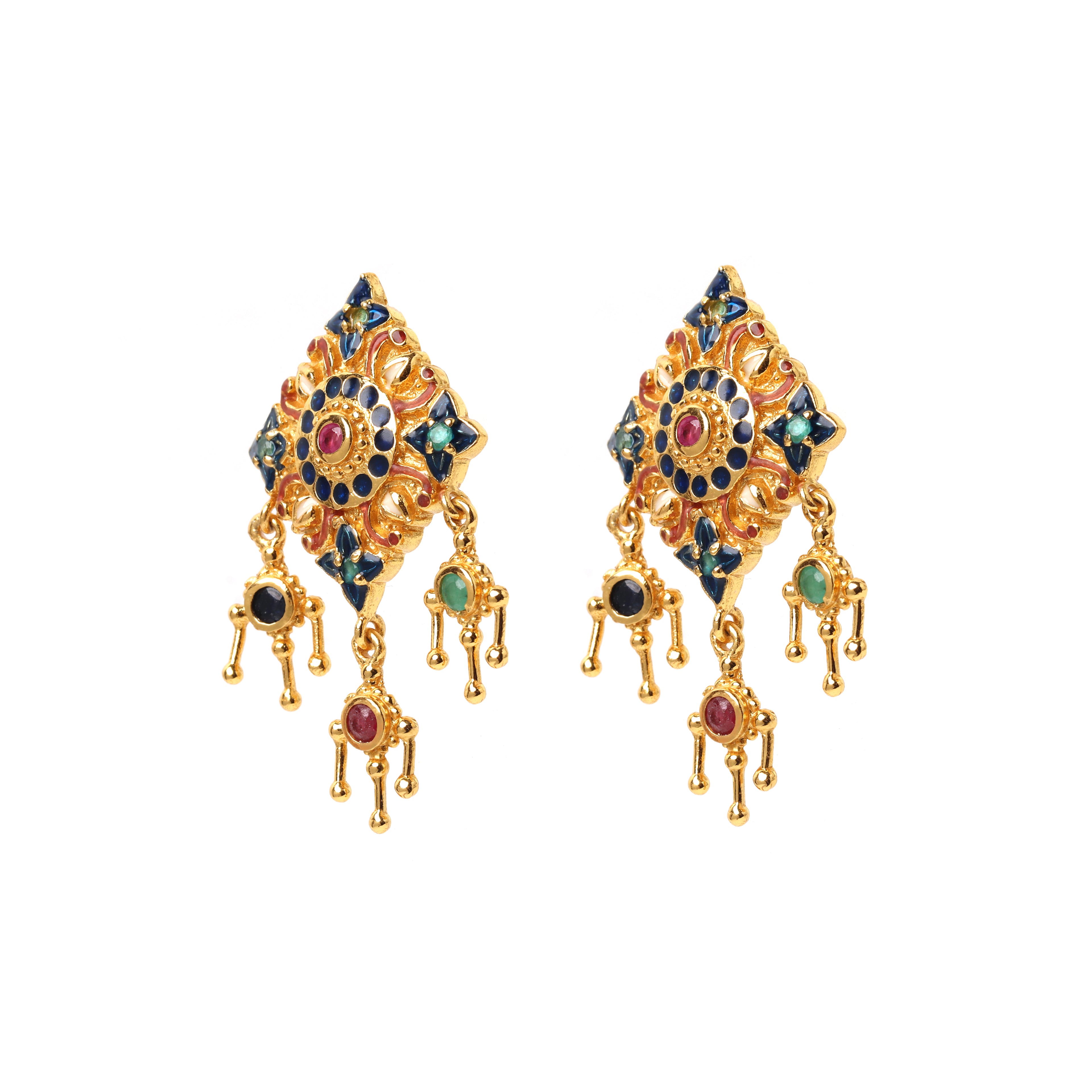 Luxury natural multi gem earrings handcrafted in Thailand