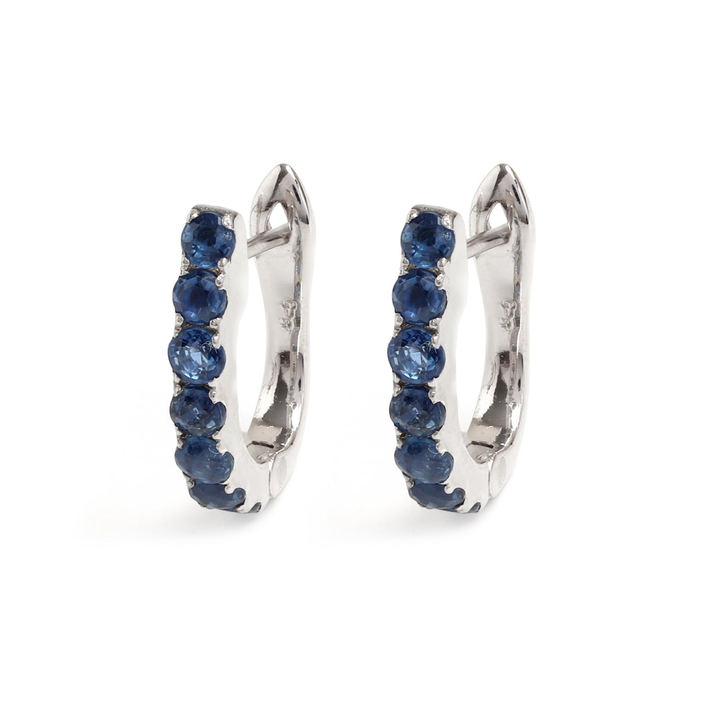 Natural Blue Sapphire Hoop Earrings in 925 Sterling Silver