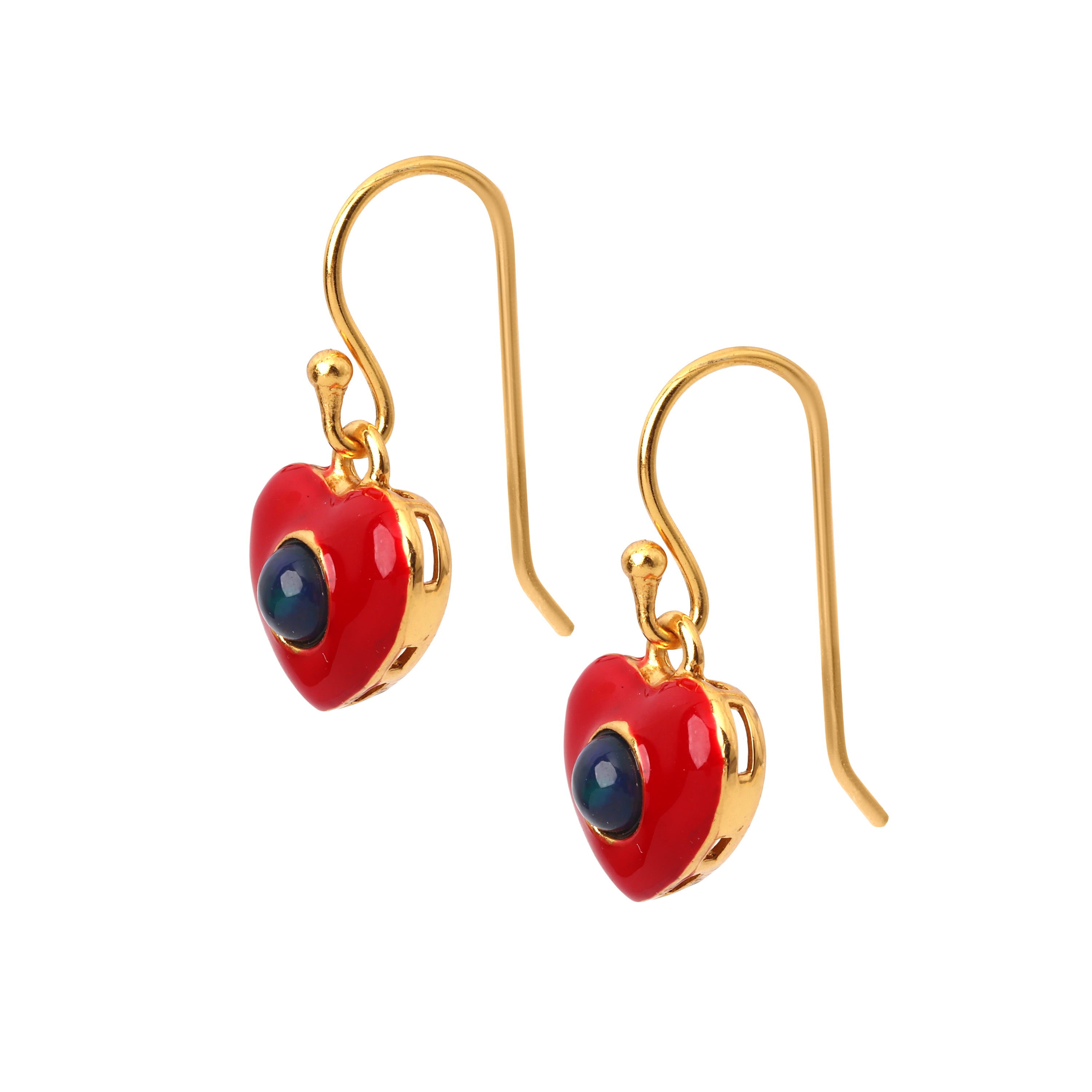 Elegant sapphire heart drop earrings handcrafted in sterling silver