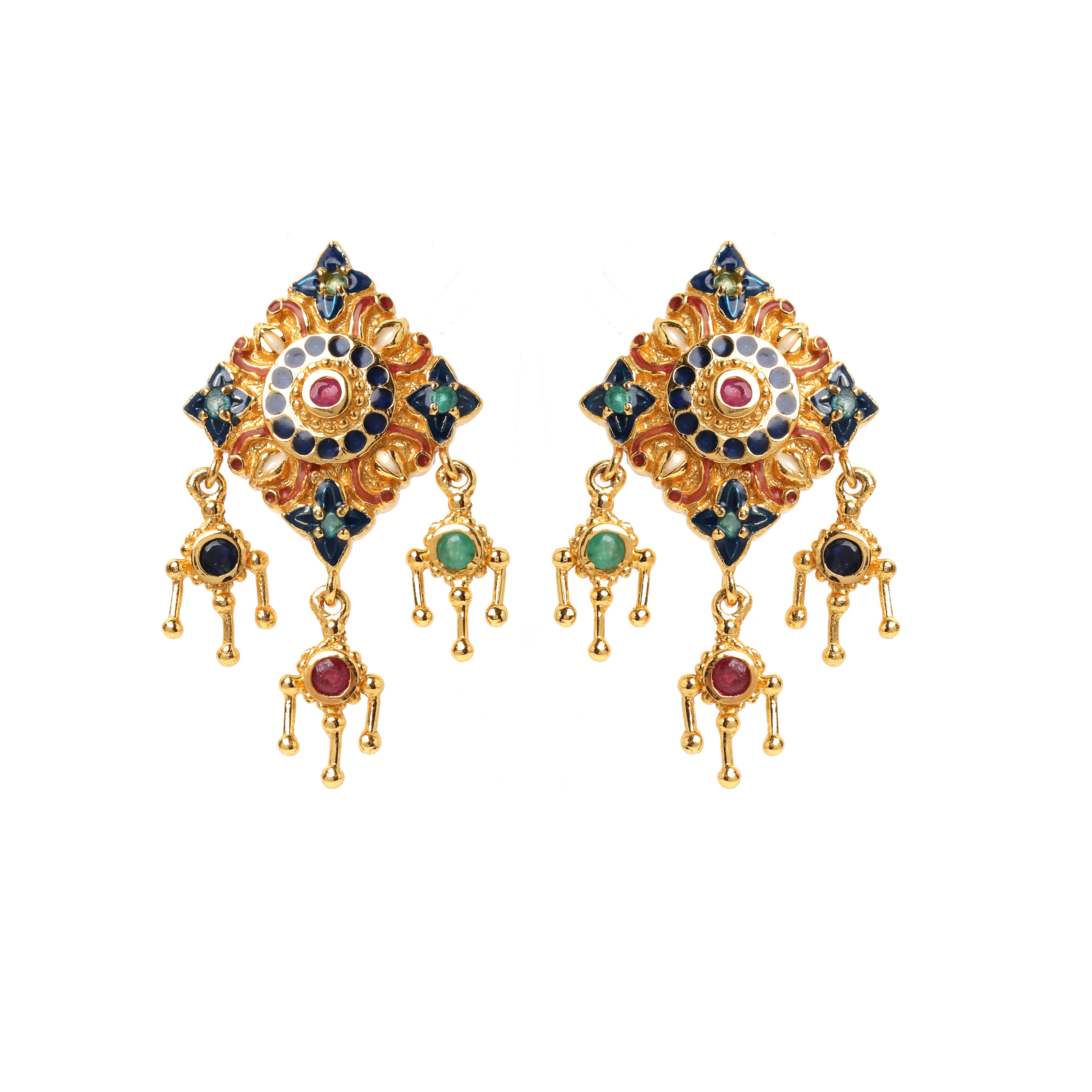 Multicolor gemstone drop earrings in 14K gold plated sterling silver
