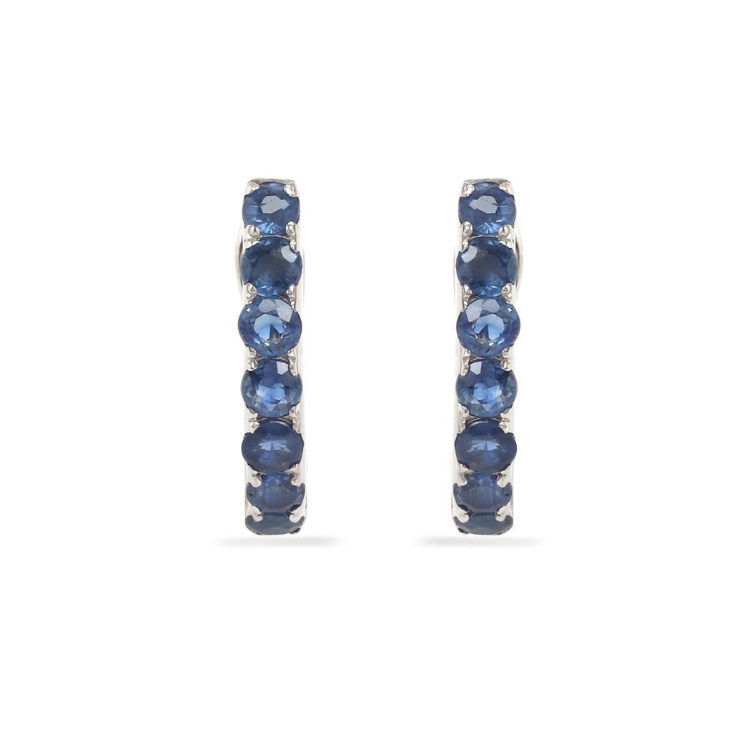 Natural Blue Sapphire Hoop Earrings in 925 Sterling Silver