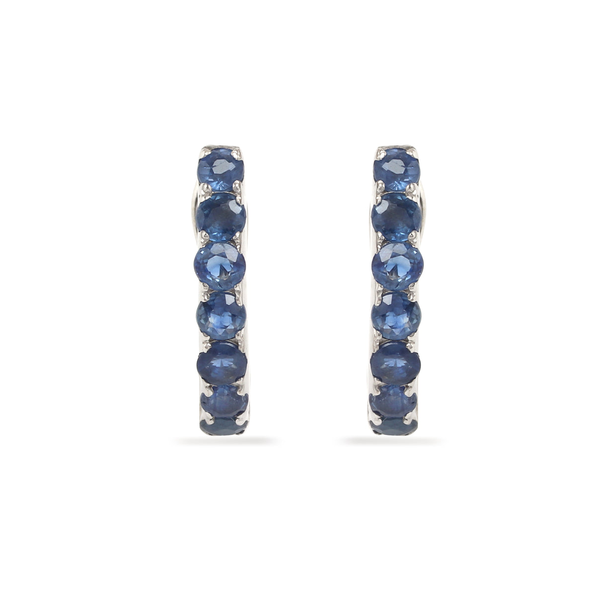 Natural Blue Sapphire Hoop Earrings in 925 Sterling Silver