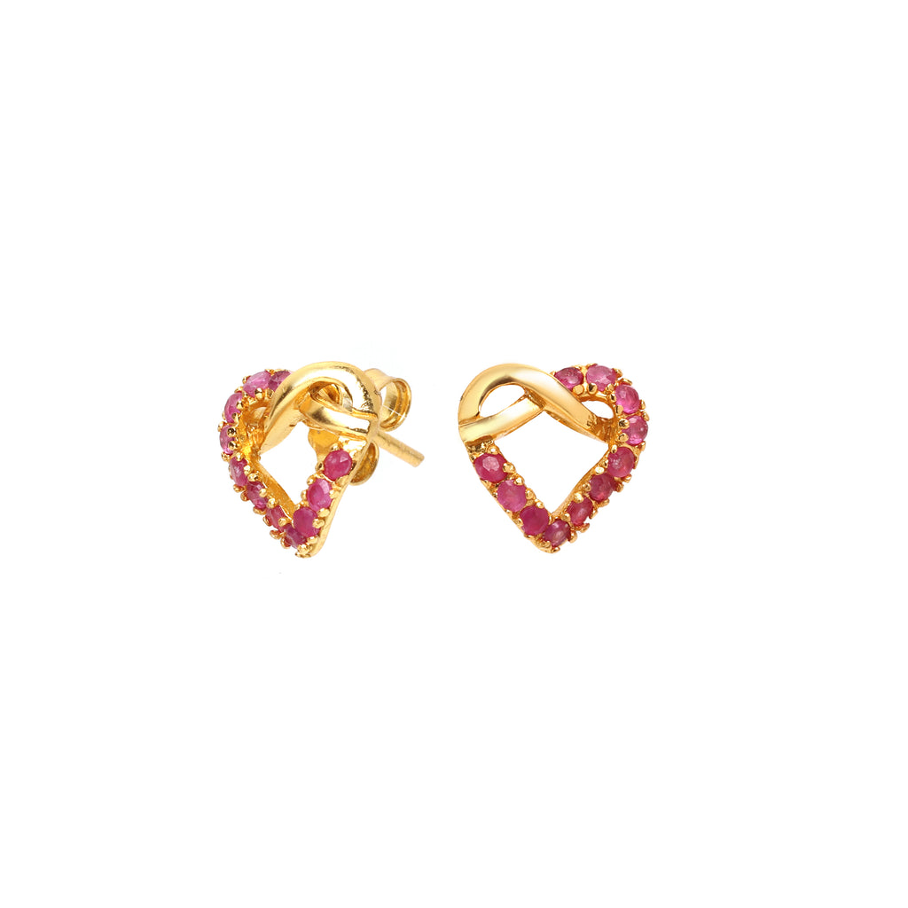 Elegant ruby heart earrings handcrafted in Thailand