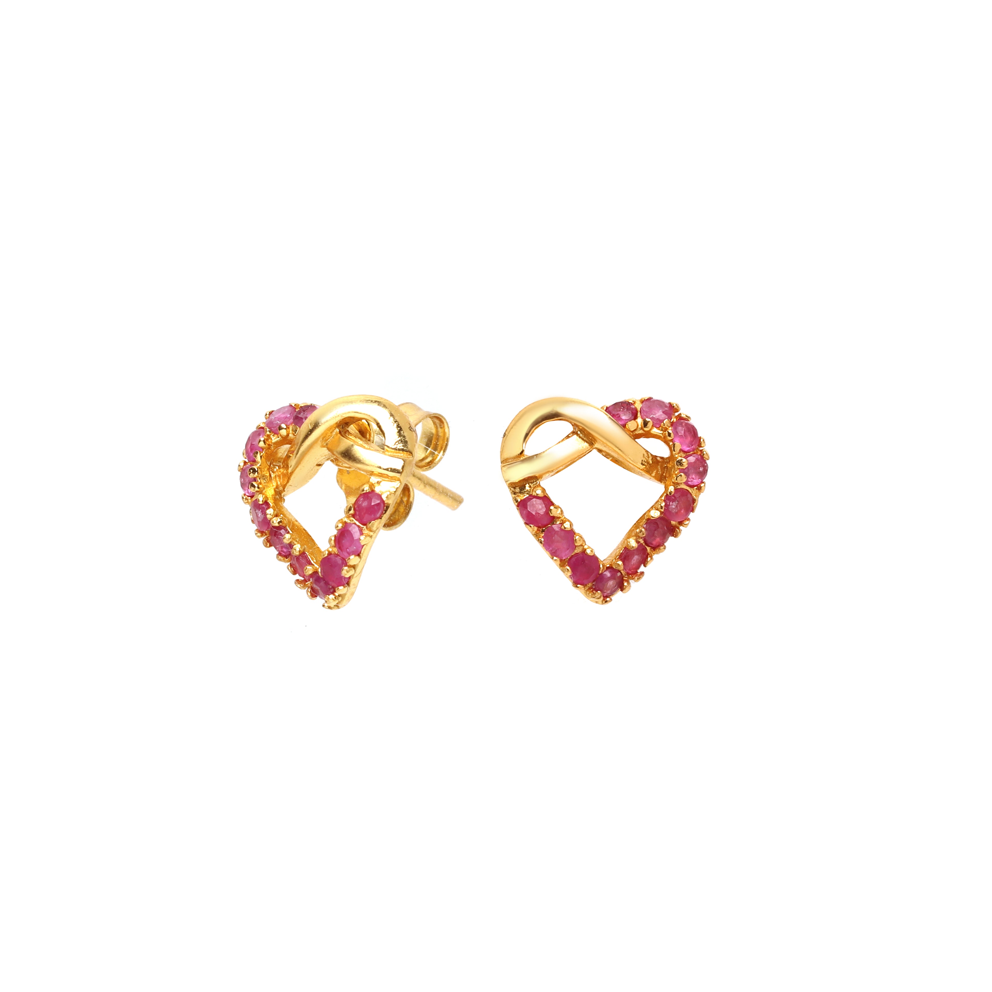 Elegant ruby heart earrings handcrafted in Thailand