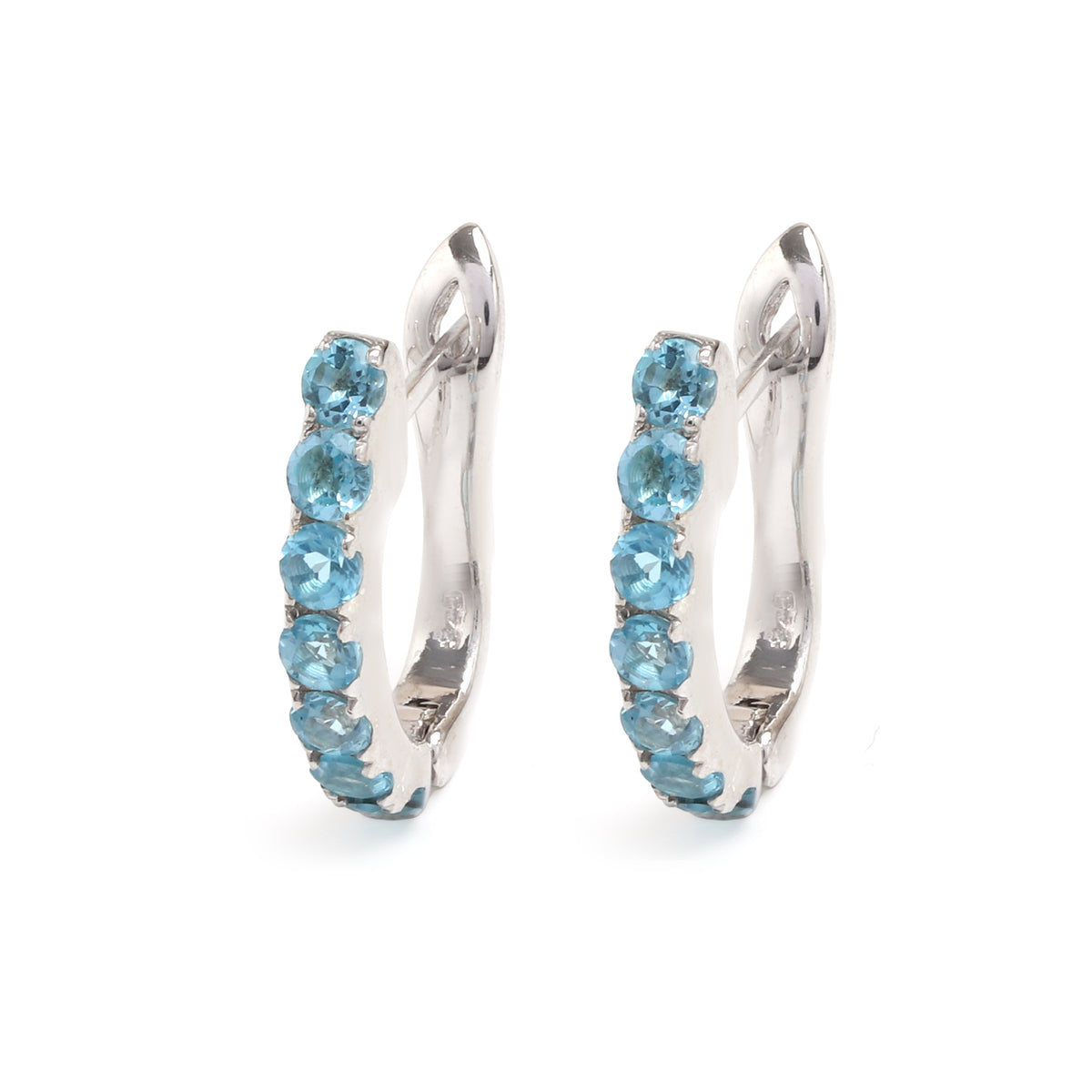 Natural Blue Topaz Hoop Earrings in 925 Sterling Silver