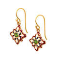 Gold plated emerald floral earrings in 925 sterling silver with artisan enamel detailing