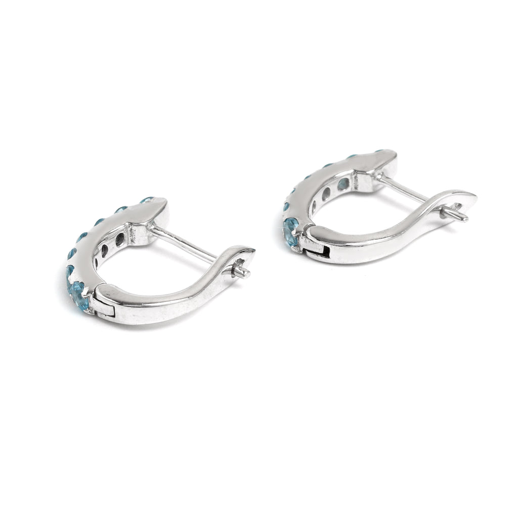 Natural Blue Topaz Hoop Earrings in 925 Sterling Silver