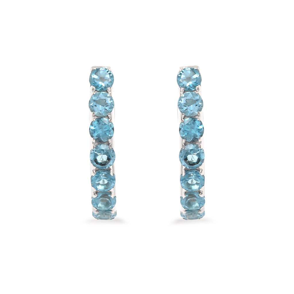 Natural Blue Topaz Hoop Earrings in 925 Sterling Silver