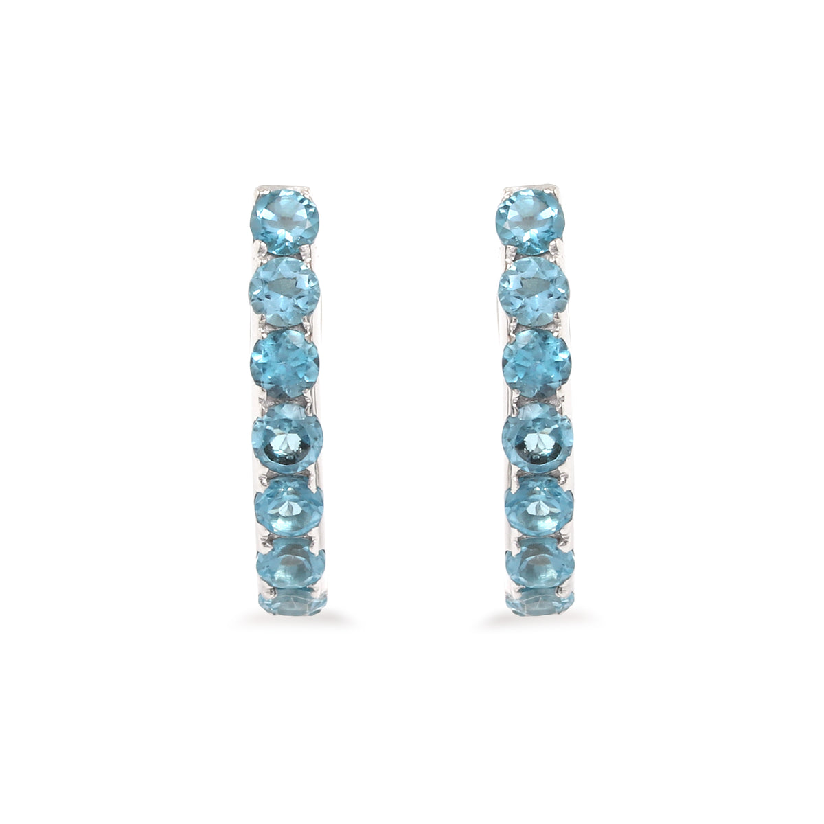 Natural Blue Topaz Hoop Earrings in 925 Sterling Silver