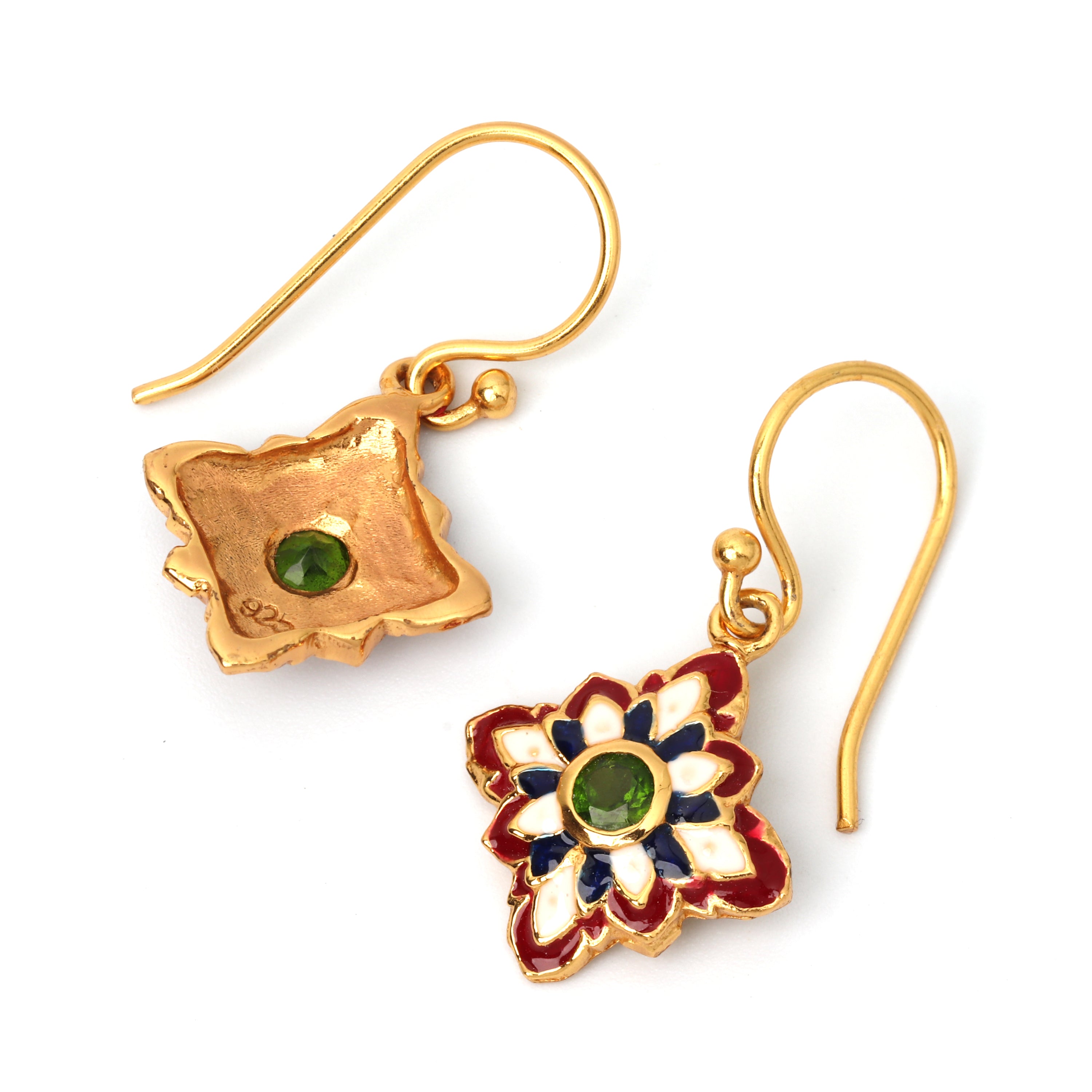 Luxury emerald gemstone earrings by Jewelry by Crimson with floral motif