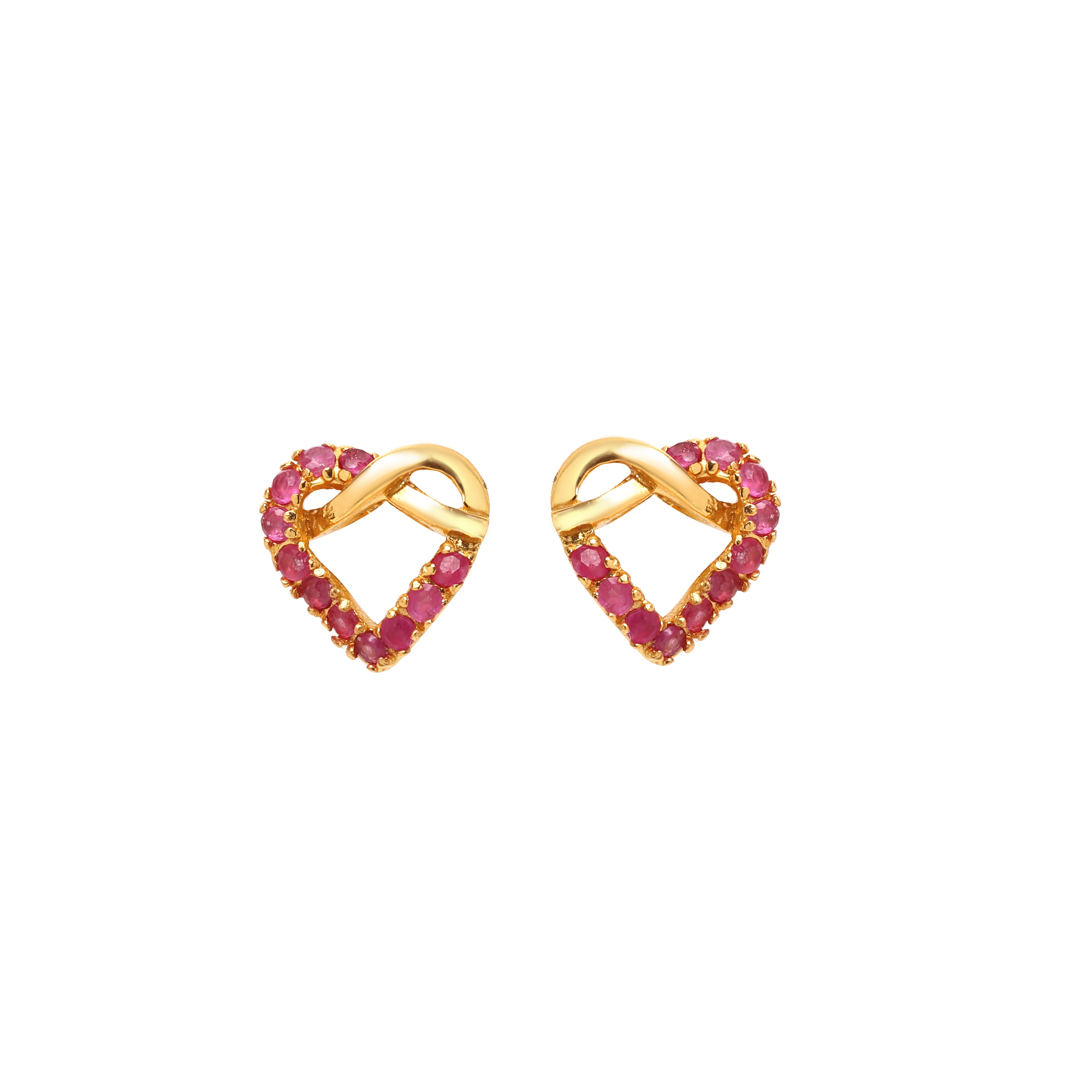 Natural ruby heart stud earrings in 14K gold plated sterling silver