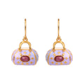 Gold plated ruby drop earrings in 925 sterling silver with lavender enamel accents