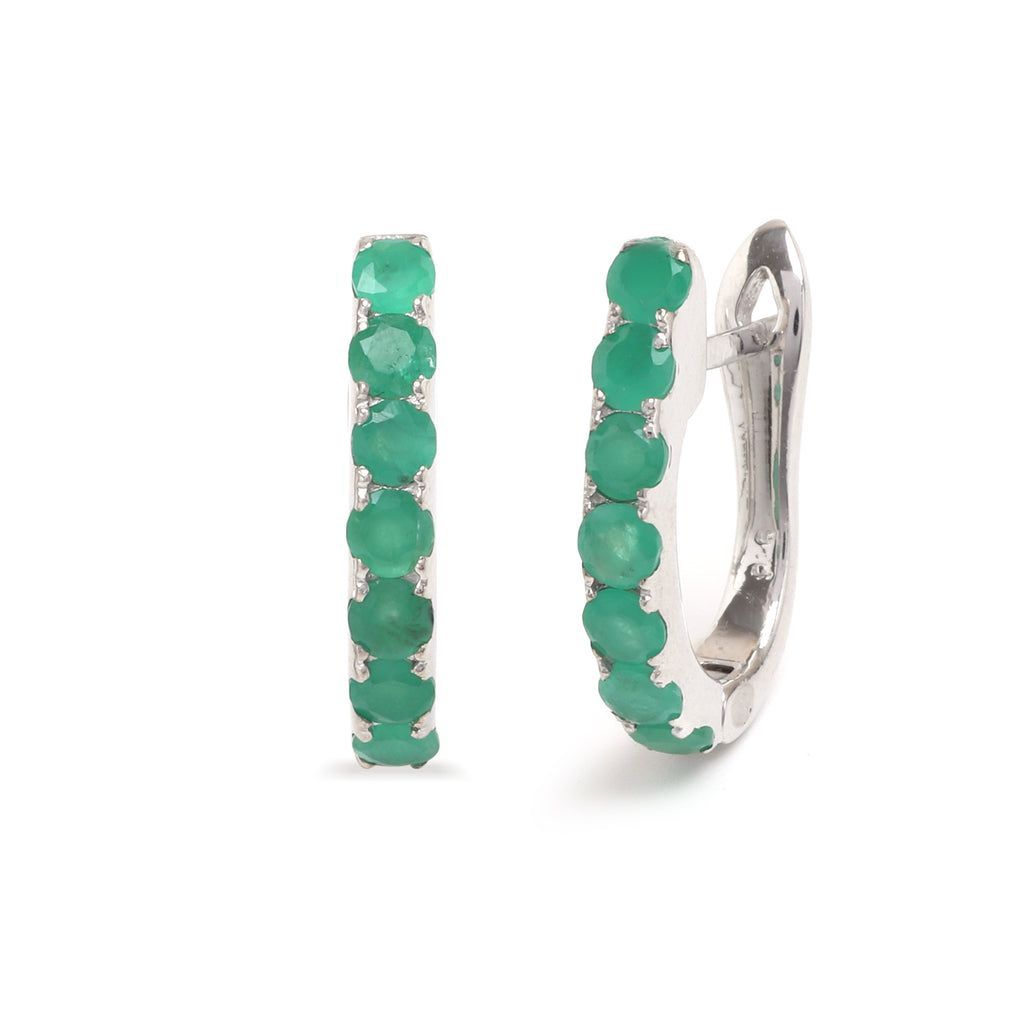 Natural Emerald Hoop Earrings in 925 Sterling Silver