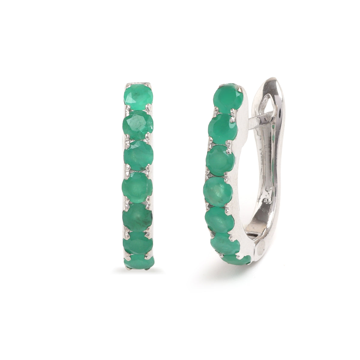 Natural Emerald Hoop Earrings in 925 Sterling Silver