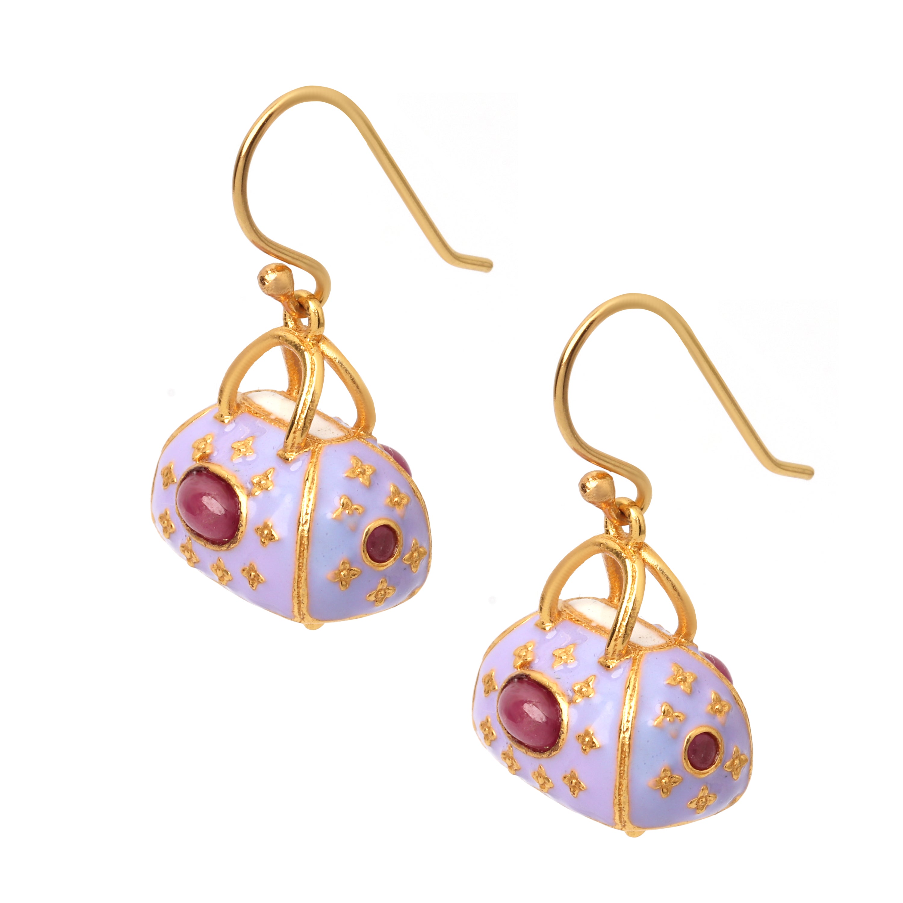 Elegant handcrafted ruby earrings featuring a handbag inspired design