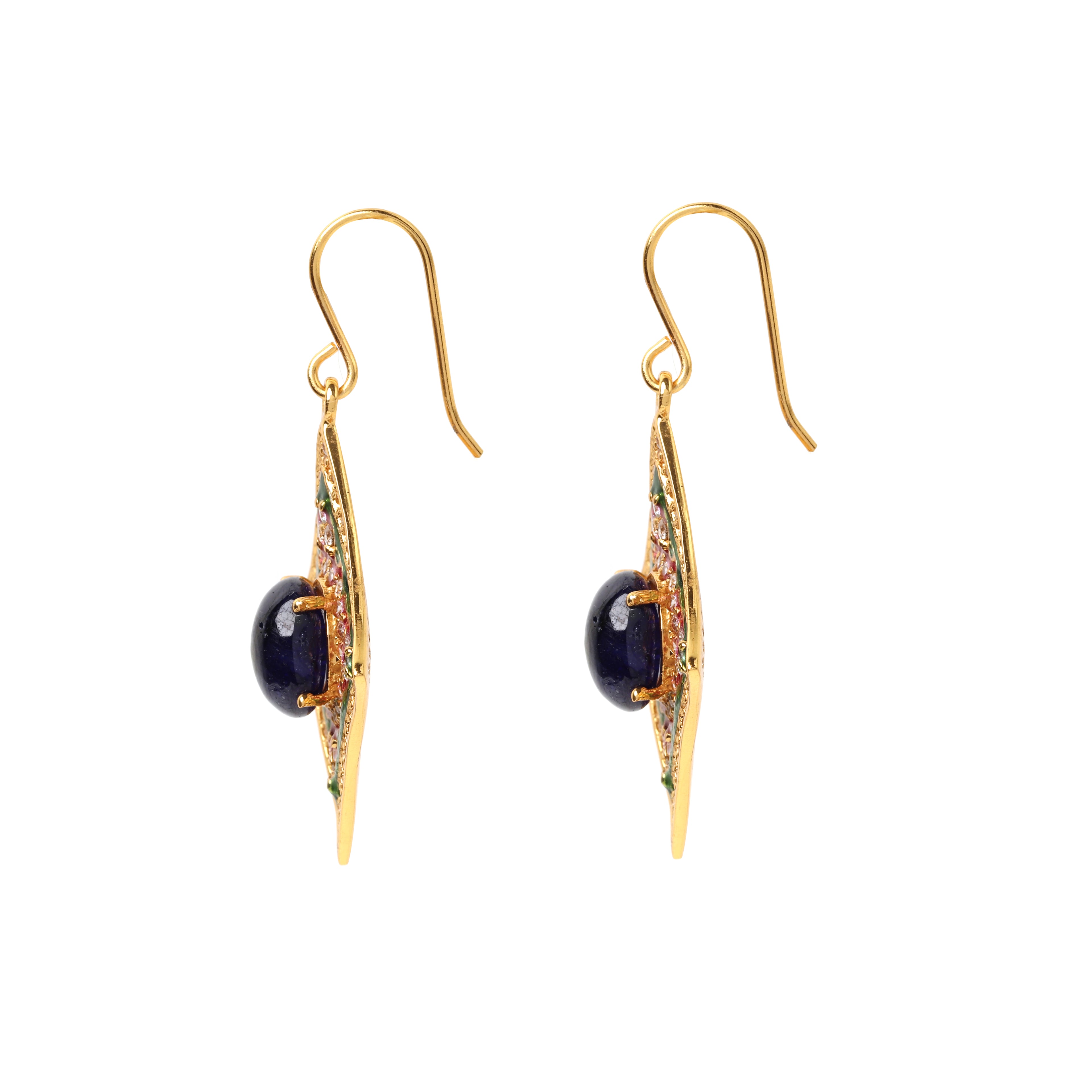 Handcrafted sapphire earrings featuring geometric design elements