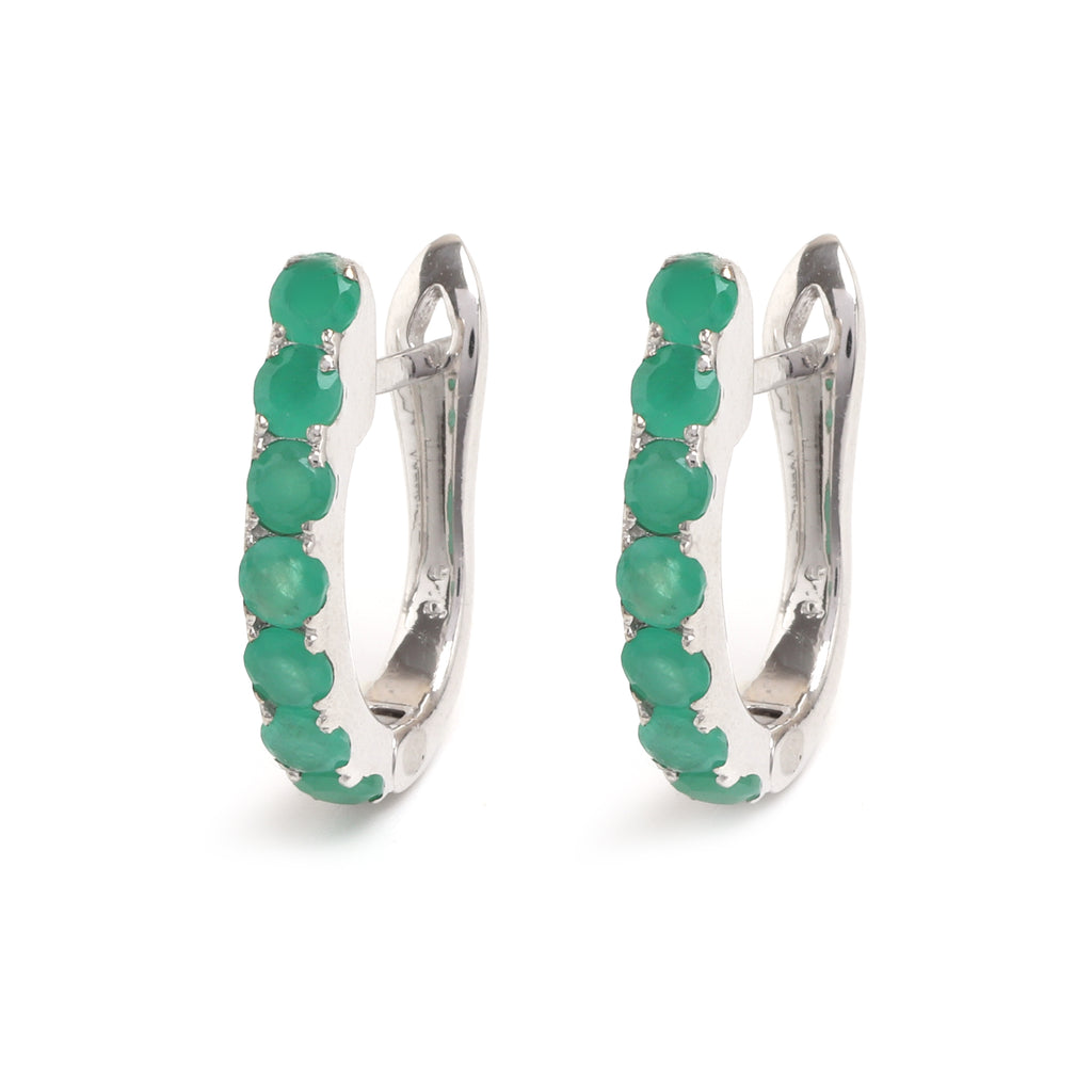 Natural Emerald Hoop Earrings in 925 Sterling Silver