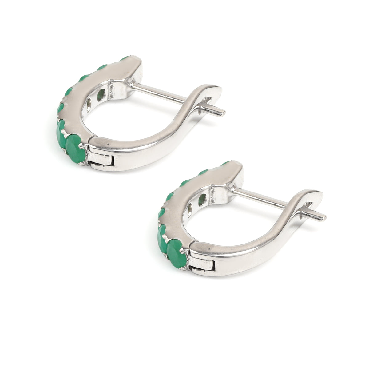 Natural Emerald Hoop Earrings in 925 Sterling Silver