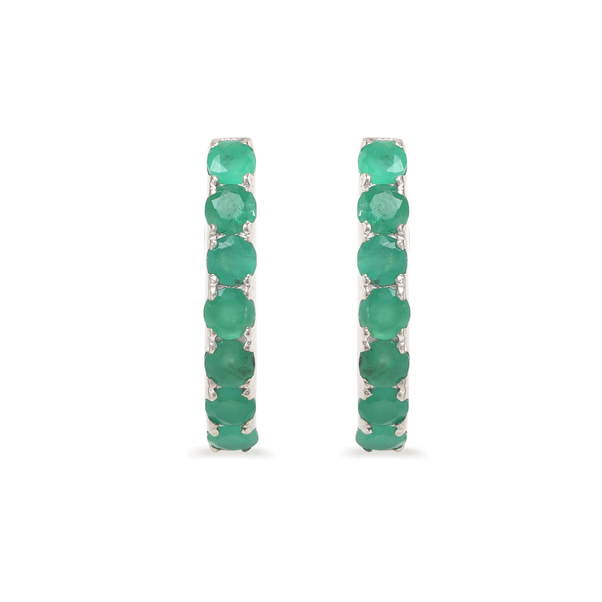 Natural Emerald Hoop Earrings in 925 Sterling Silver