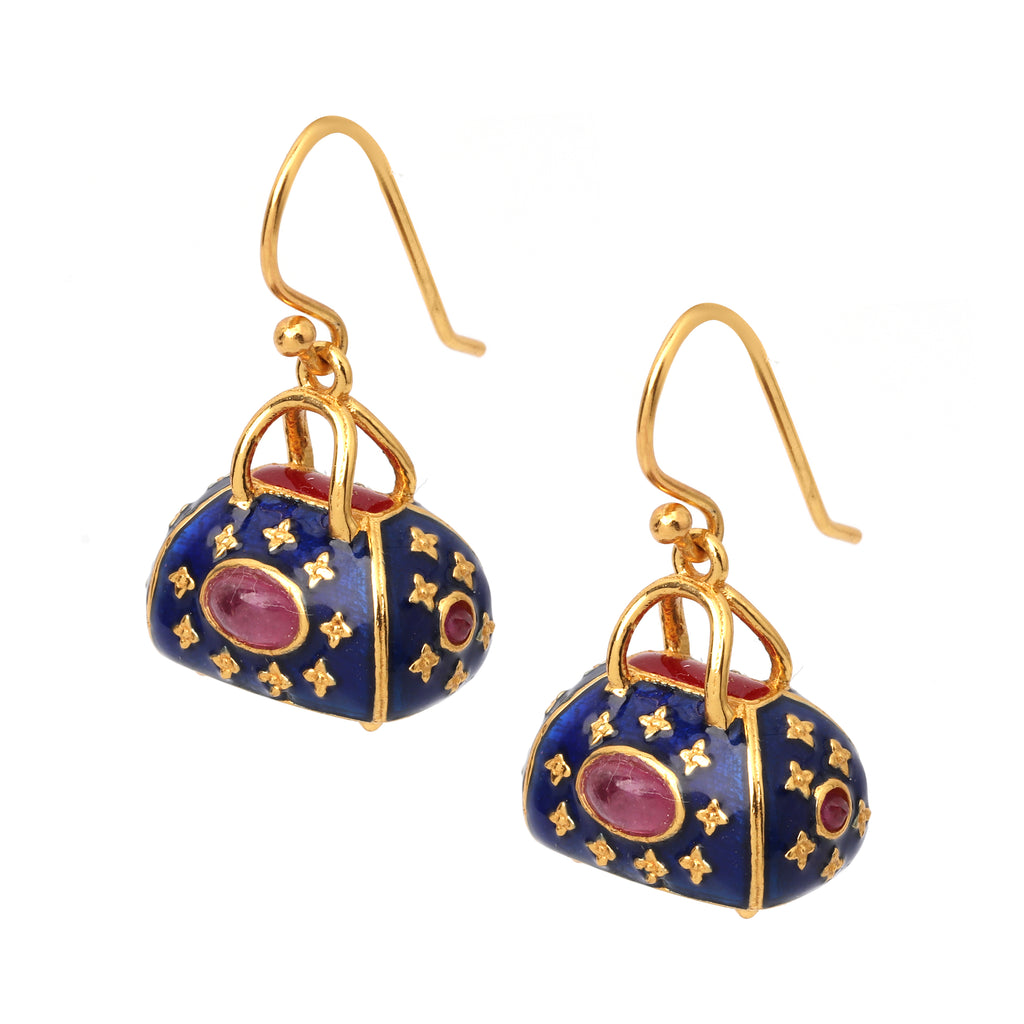 Elegant handcrafted ruby earrings featuring artisan enamel detailing