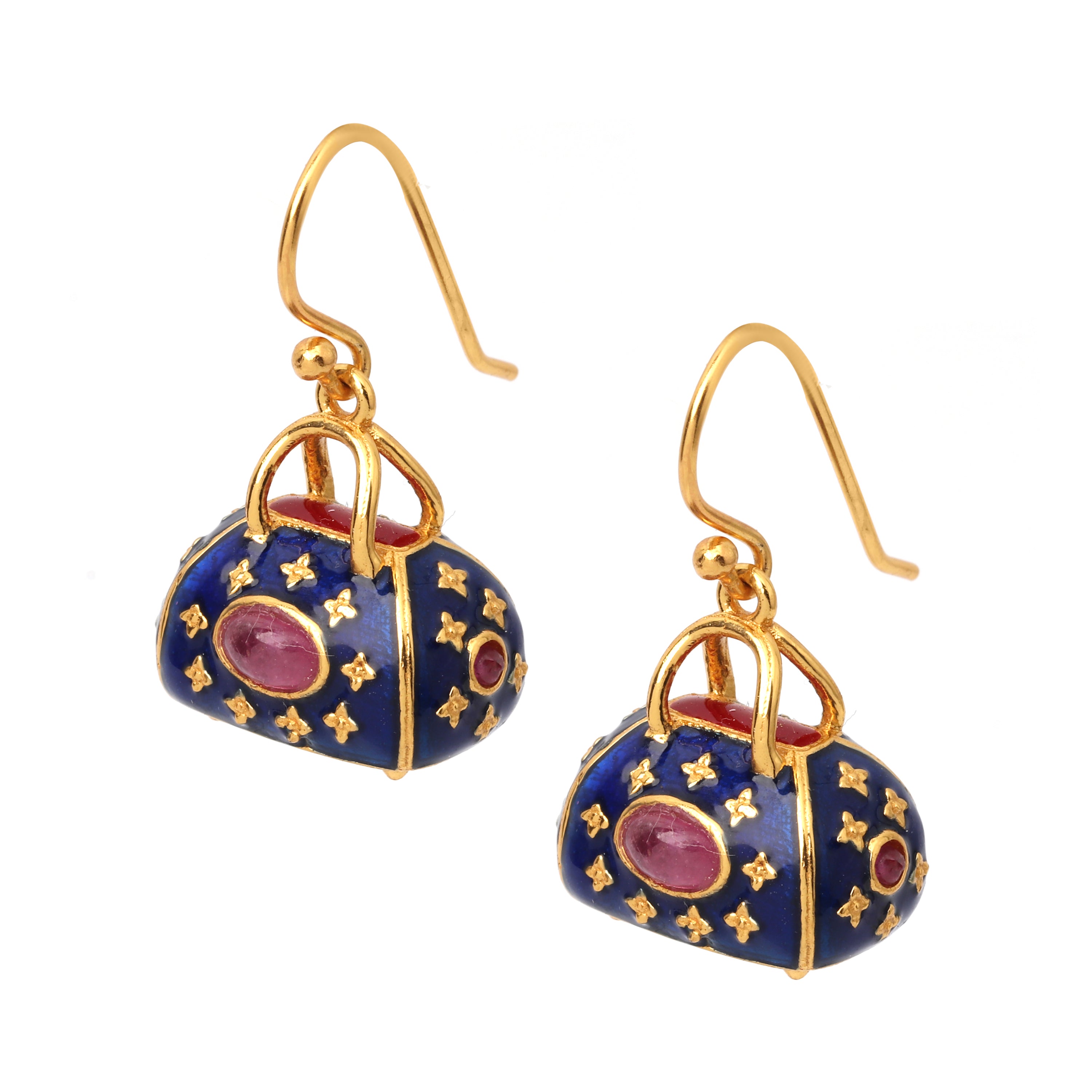 Elegant handcrafted ruby earrings featuring artisan enamel detailing